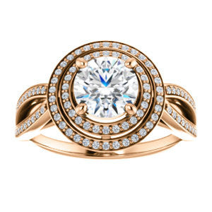 Cubic Zirconia Engagement Ring- The Shannan (Customizable Cathedral-set Round Cut 2x Halo with Split-Pavé Band)