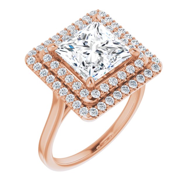 10K Rose Gold Customizable Cathedral-set Princess/Square Cut Design with Double Halo