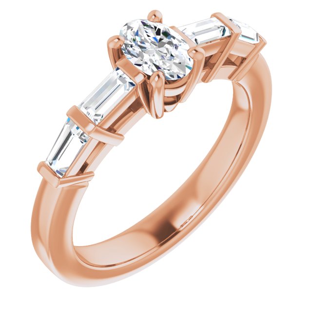 10K Rose Gold Customizable 9-stone Design with Oval Cut Center and Round Bezel Accents
