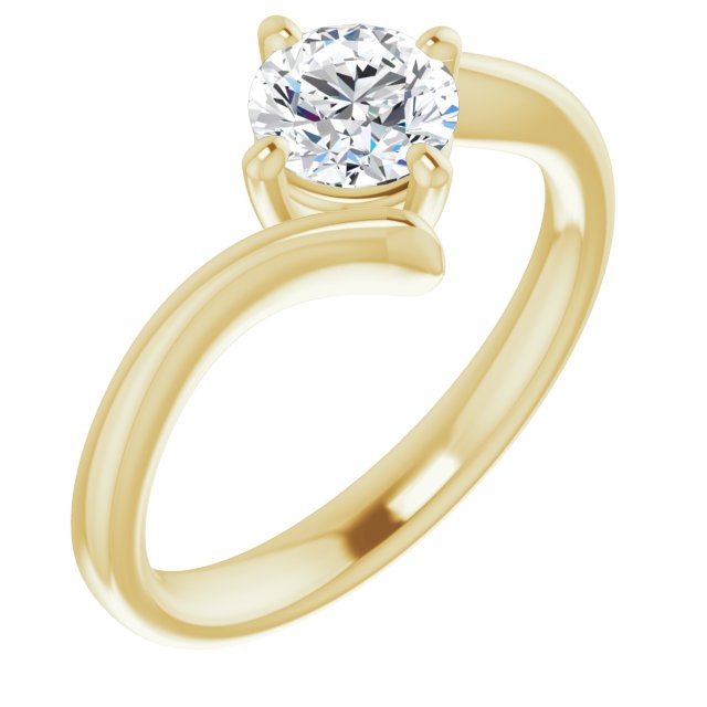 10K Yellow Gold Customizable Round Cut Solitaire with Thin, Bypass-style Band