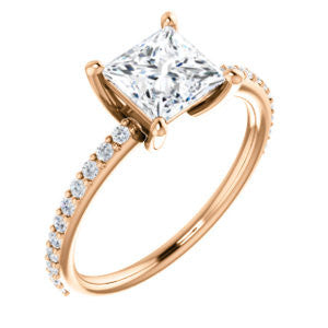 Cubic Zirconia Engagement Ring- The Blaire (Customizable Princess Cut with Petite Pavé Band)