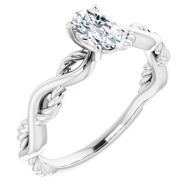 10K White Gold Customizable Oval Cut Solitaire with Twisting Split Band