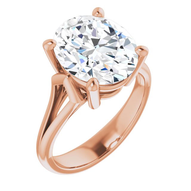 10K Rose Gold Customizable Cathedral-Raised Oval Cut Solitaire with Angular Chevron Split Band