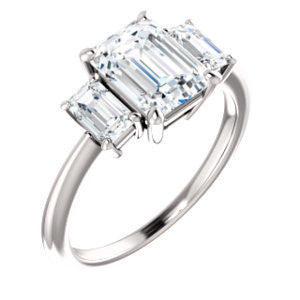 Cubic Zirconia Engagement Ring- The Andrea (Customizable Radiant Cut 3-stone with Dual Emerald Cut Accents)