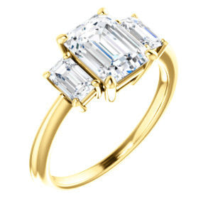 Cubic Zirconia Engagement Ring- The Andrea (Customizable Emerald Cut 3-stone with Dual Emerald Cut Accents)