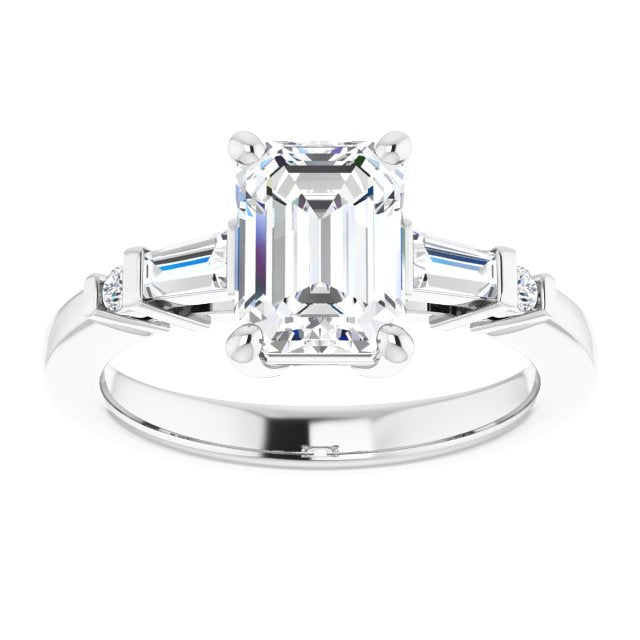 Cubic Zirconia Engagement Ring- *Clearance* The Belem (1.0 carat Emerald Cut and 5-stone Baguette+Round-Accented Design in Platinum)