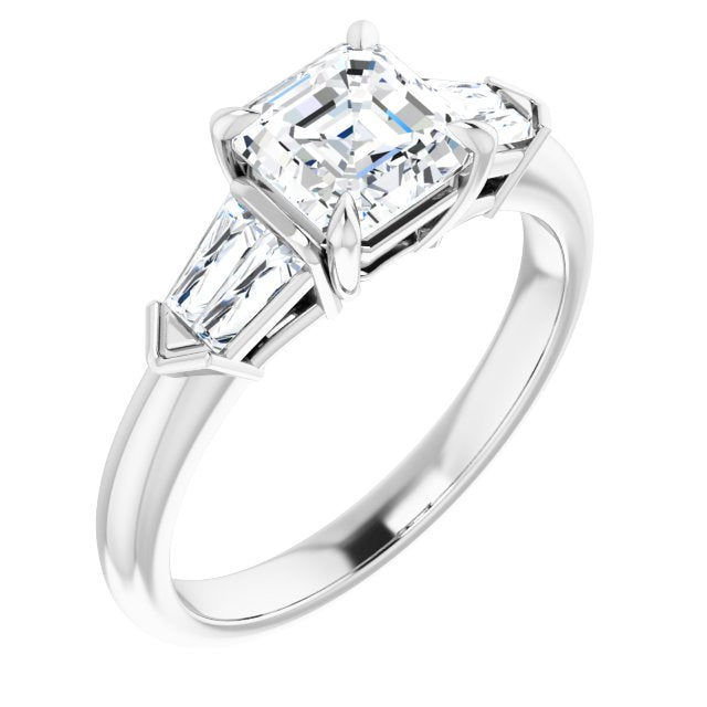 10K White Gold Customizable 5-stone Design with Asscher Cut Center and Quad Baguettes