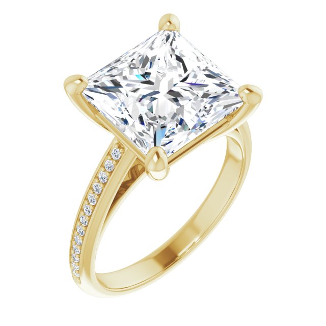 10K Yellow Gold Customizable Cathedral-set Princess/Square Cut Style with Shared Prong Band