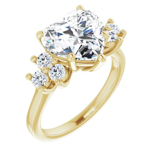 10K Yellow Gold Customizable Heart Cut 7-stone Prong-Set Design