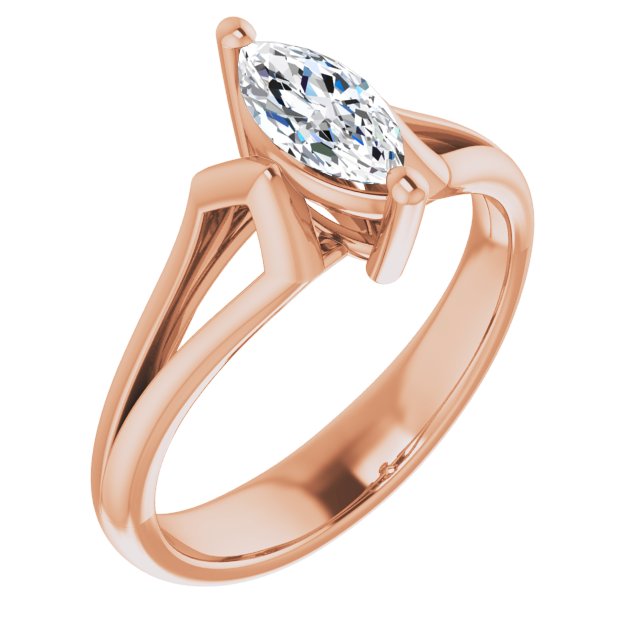 10K Rose Gold Customizable Cathedral-Raised Marquise Cut Solitaire with Angular Chevron Split Band