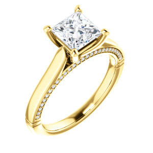 Cubic Zirconia Engagement Ring- The Tonja (Customizable Princess Cut Semi-Solitaire with Dual Three-sided Pavé Band)