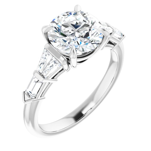 Platinum Customizable 7-stone Design with Round Cut Center and Baguette Accents