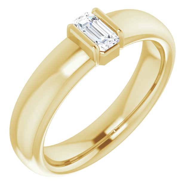 10K Yellow Gold Customizable Bezel-set Emerald/Radiant Cut Solitaire with Thick Band