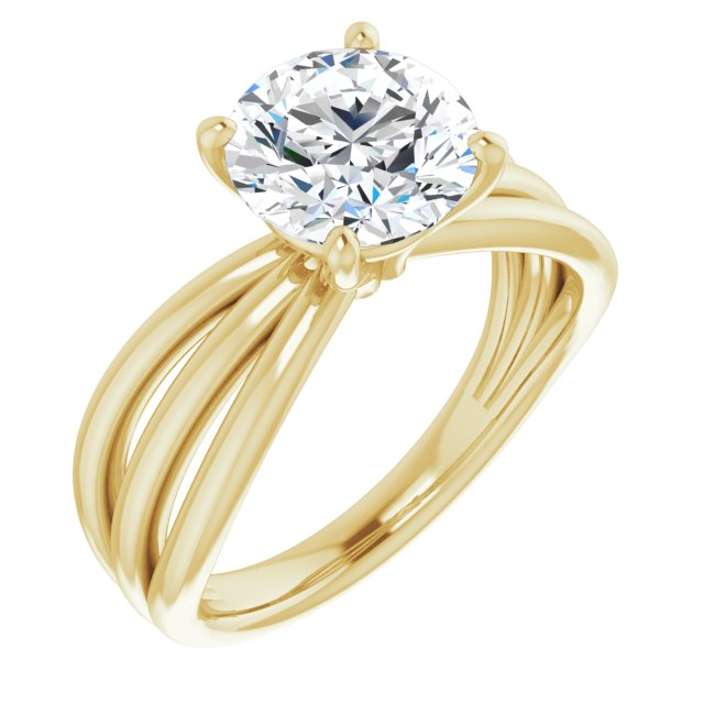 14K Yellow Gold Customizable Round Cut Solitaire Design with Wide, Ribboned Split-band