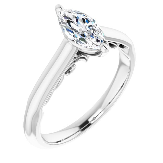10K White Gold Customizable Marquise Cut Cathedral Solitaire with Two-Tone Option Decorative Trellis 'Down Under'
