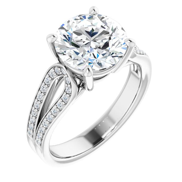 14K White Gold Customizable Round Cut Design featuring Shared Prong Split-band