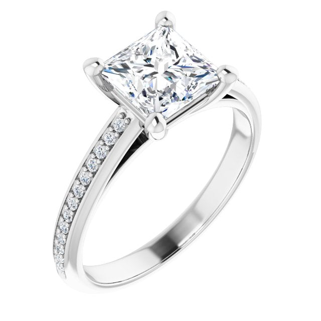 10K White Gold Customizable Cathedral-set Princess/Square Cut Style with Shared Prong Band