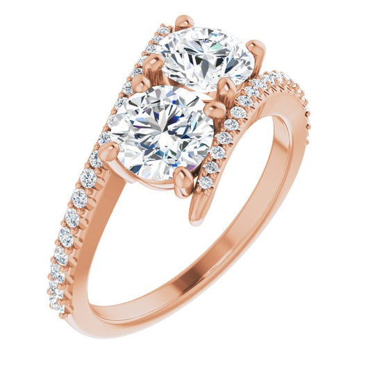 10K Rose Gold Customizable Double Round Cut 2-stone Design with Ultra-thin Bypass Band and Pavé Enhancement