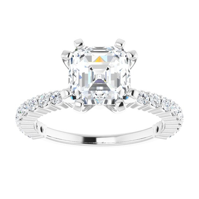 Cubic Zirconia Engagement Ring- The Thea (Customizable 8-prong Asscher Cut Design with Thin, Stackable Pavé Band)