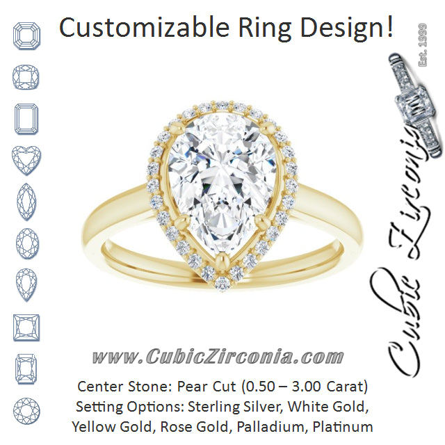 Cubic Zirconia Engagement Ring- The Amber (Customizable Halo-Styled Cathedral Pear Cut Design)