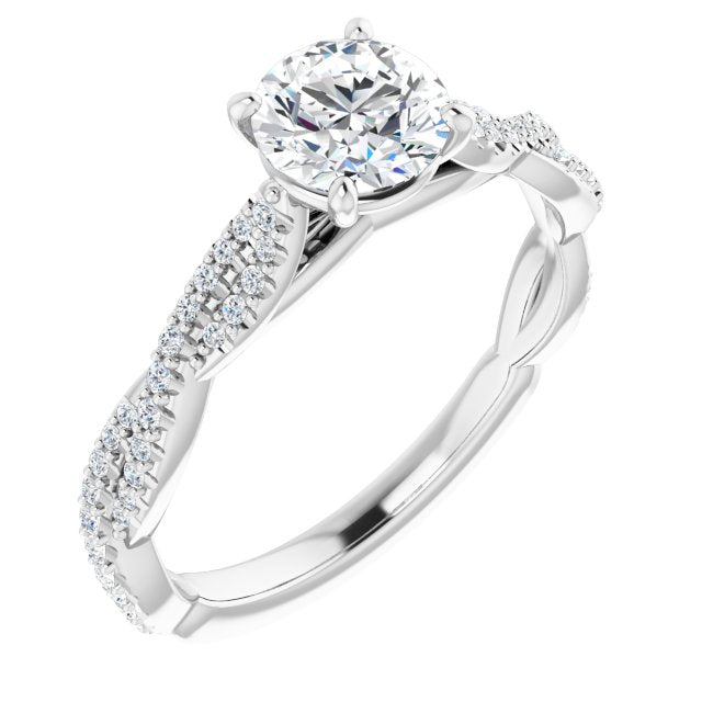 10K White Gold Customizable Round Cut Style with Thin and Twisted Micropavé Band