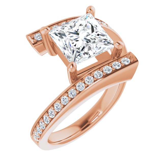 10K Rose Gold Customizable Faux-Bar-set Princess/Square Cut Design with Accented Bypass Band