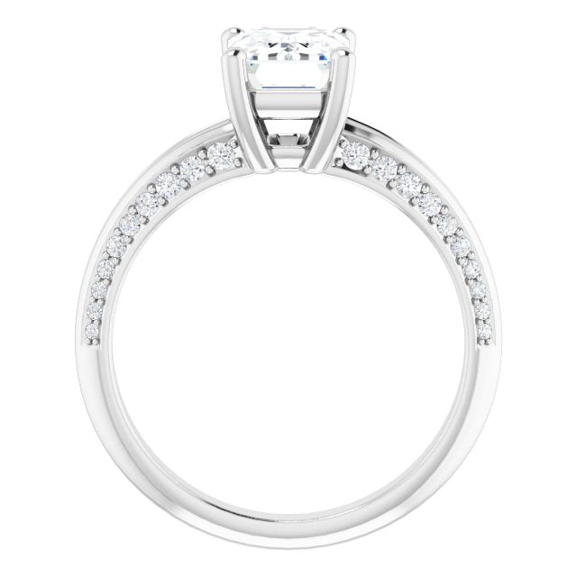 Cubic Zirconia Engagement Ring- The Apryl (Customizable Emerald Cut Center with 4-sided-Accents Knife-Edged Split-Band)