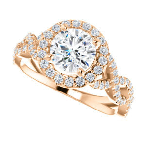 Cubic Zirconia Engagement Ring- The Benita (Customizable Round Cut with Infinity Split-band Pavé and Halo)