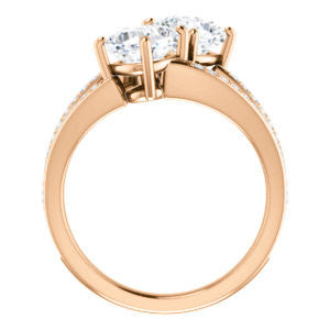 Cubic Zirconia Engagement Ring- The Valentina (Customizable 2-stone Double Cushion Cut Design with Wide Split-Pavé Band)