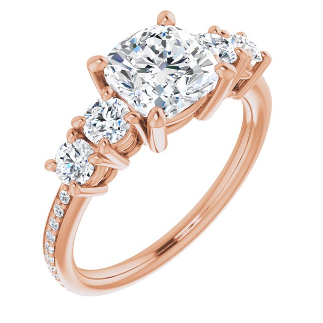 Cubic Zirconia Engagement Ring- The Denae (Customizable 5-stone Cushion Cut Design Enhanced with Accented Band)