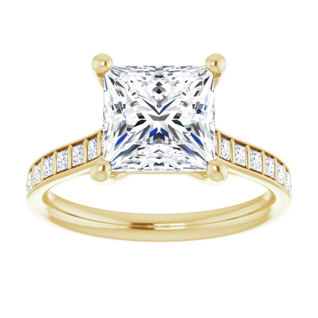 Cubic Zirconia Engagement Ring- The Gloria (Customizable Princess/Square Cut Style with Princess Channel Bar Setting)