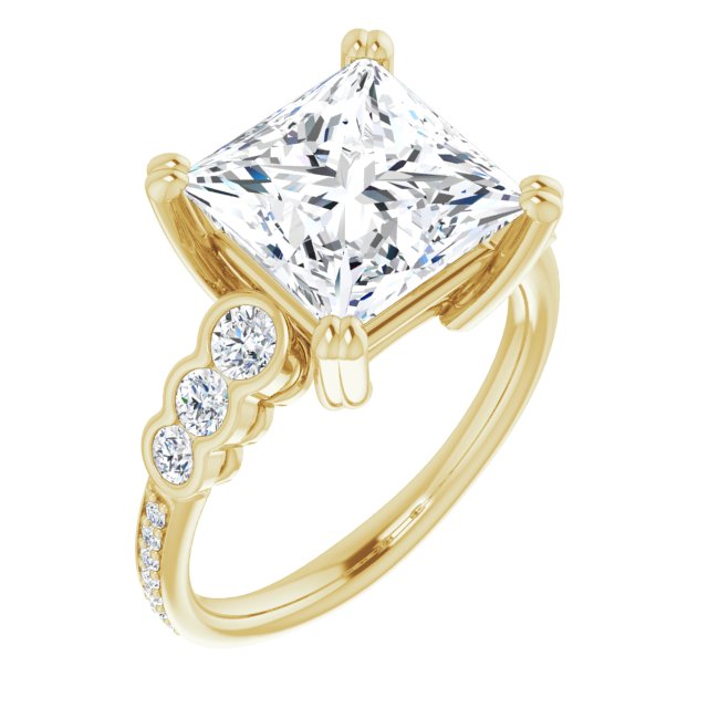 10K Yellow Gold Customizable Princess/Square Cut 7-stone Style Enhanced with Bezel Accents and Shared Prong Band