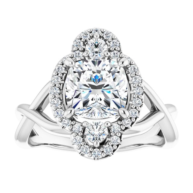 Cubic Zirconia Engagement Ring- The Josemaria (Customizable Vertical 3-stone Cushion Cut Design Enhanced with Multi-Halo Accents and Twisted Band)