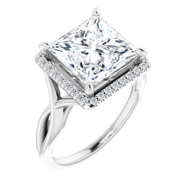 10K White Gold Customizable Cathedral-Halo Princess/Square Cut Design with Twisting Split Band
