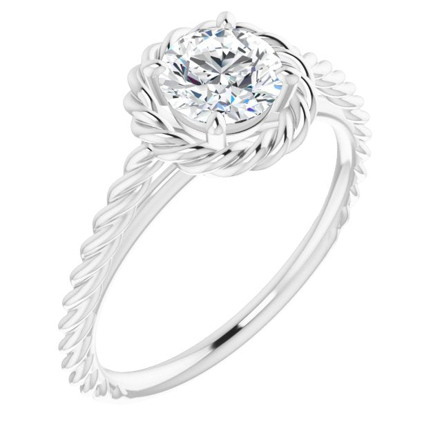 10K White Gold Customizable Cathedral-set Round Cut Solitaire with Thin Rope-Twist Band