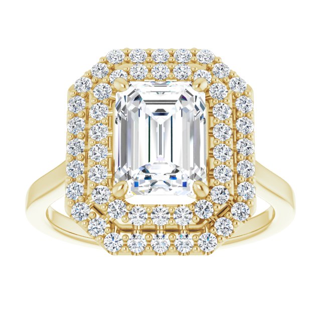 Cubic Zirconia Engagement Ring- The Giuliana (Customizable Cathedral-set Emerald Cut Design with Double Halo)