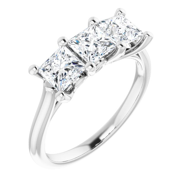 10K White Gold Customizable Triple Princess/Square Cut Design with Thin Band