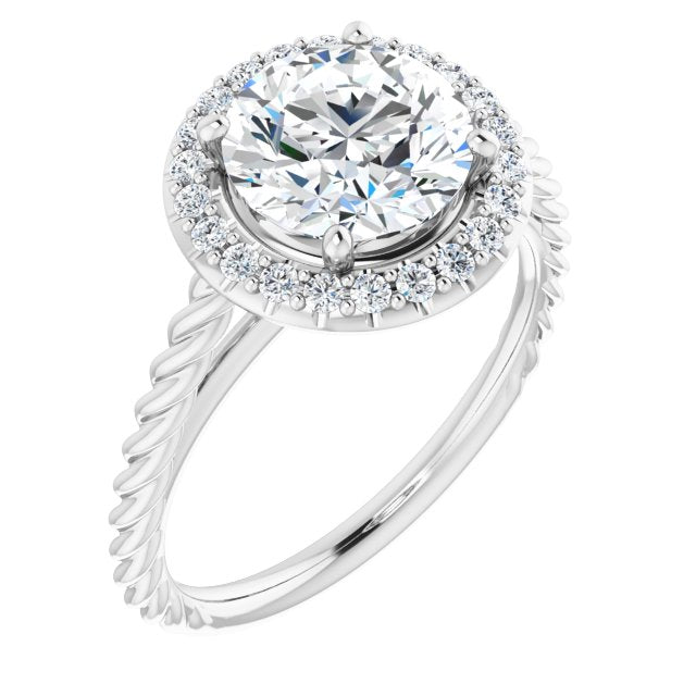 Cubic Zirconia Engagement Ring- The Shiori (Customizable Cathedral-set Round Cut Design with Halo and Twisty Rope Band)