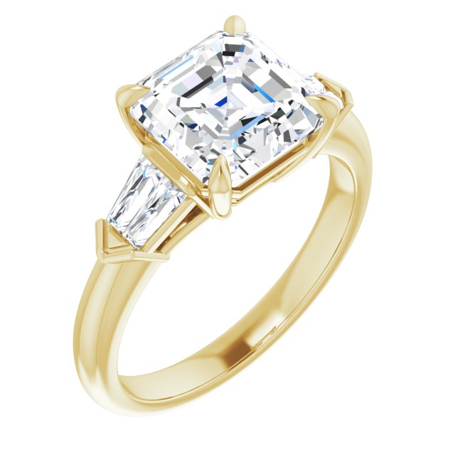 10K Yellow Gold Customizable 5-stone Design with Asscher Cut Center and Quad Baguettes