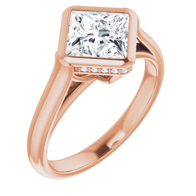 10K Rose Gold Customizable Princess/Square Cut Semi-Solitaire with Under-Halo and Peekaboo Cluster