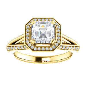 Cubic Zirconia Engagement Ring- The Loren (Customizable Asscher Cut Halo Design featuring Three-sided Twisting Pavé Split Band)