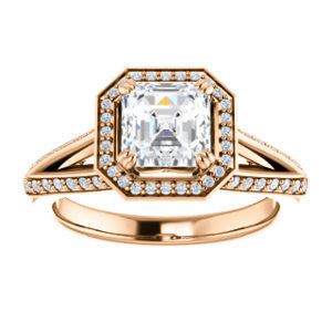 Cubic Zirconia Engagement Ring- The Loren (Customizable Asscher Cut Halo Design featuring Three-sided Twisting Pavé Split Band)