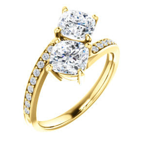 Cubic Zirconia Engagement Ring- The Phoebe (Customizable Enhanced 2-stone Double Cushion Cut Design With Round Pavé Band)