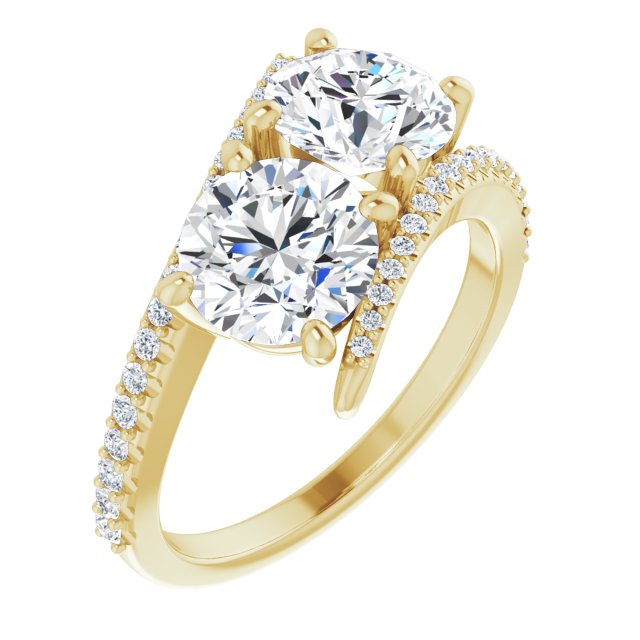 10K Yellow Gold Customizable Double Round Cut 2-stone Design with Ultra-thin Bypass Band and Pavé Enhancement