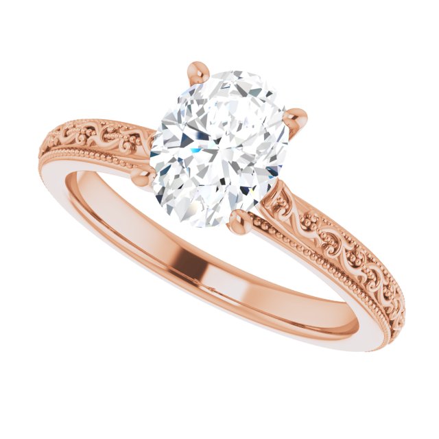 Cubic Zirconia Engagement Ring- The Conchita (Customizable Oval Cut Solitaire with Delicate Milgrain Filigree Band)