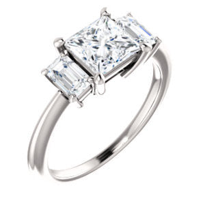 Cubic Zirconia Engagement Ring- The Andrea (Customizable Princess Cut 3-stone with Dual Emerald Cut Accents)
