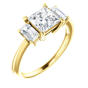 Cubic Zirconia Engagement Ring- The Andrea (Customizable Princess Cut 3-stone with Dual Emerald Cut Accents)
