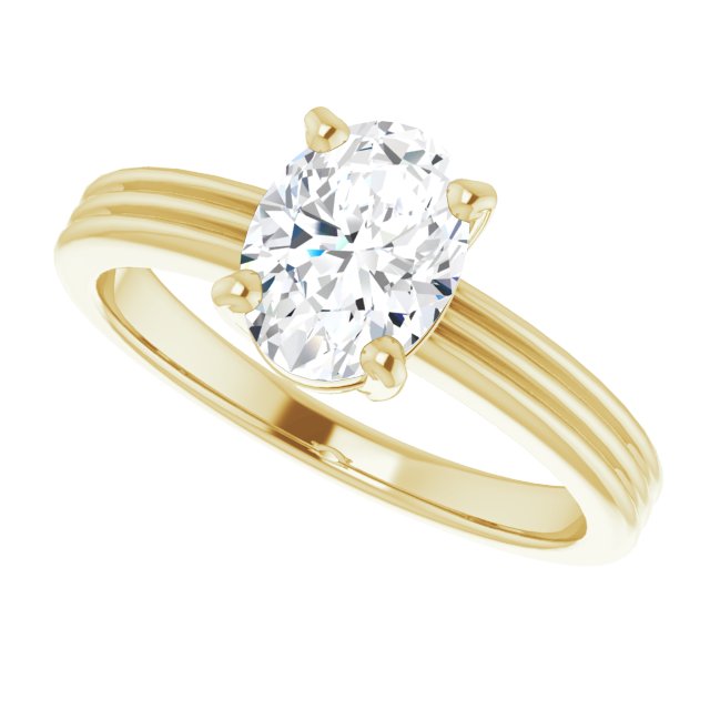 Cubic Zirconia Engagement Ring- The Davina (Customizable Oval Cut Solitaire with Double-Grooved Band)
