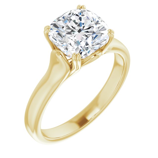 10K Yellow Gold Customizable Cushion Cut Solitaire with Under-trellis Design