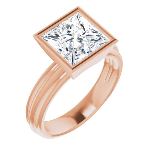 10K Rose Gold Customizable Bezel-set Princess/Square Cut Solitaire with Grooved Band